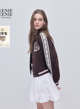 TEENIEWEENIE bearnova2025冬新款女装海军领两穿棒球服毛呢外套