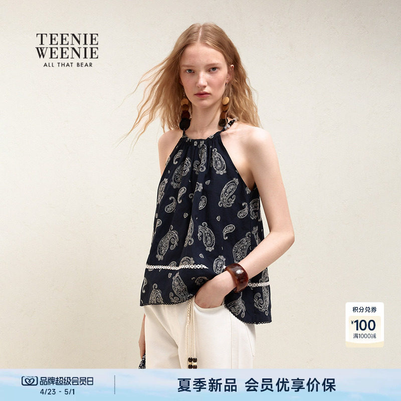 TeenieWeenie小熊女装衬衫26夏季款潮流复古佩利斯挂脖式雪纺衫