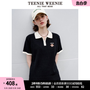 POLO女 TeenieWeenie小熊撞色休闲时髦翻领套头毛衣针织衫