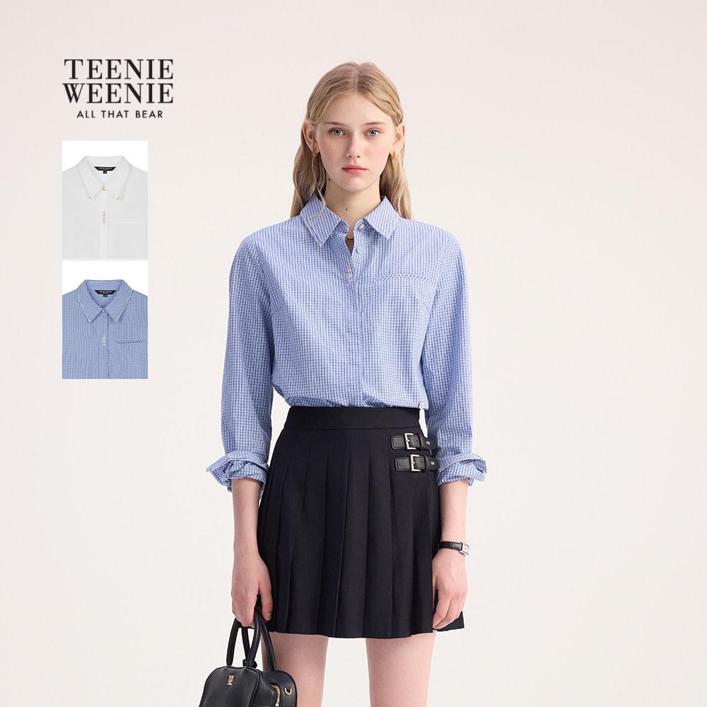 TeenieWeenie小熊女装衬衫2025秋季新款简约时尚短款