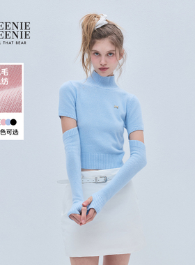 TEENIEWEENIE bearnova25冬季新款气质半高领短袖毛衣袖套两件套