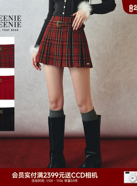 TEENIEWEENIE bearnova25冬季新款女装学院风时髦双腰头百褶短裙