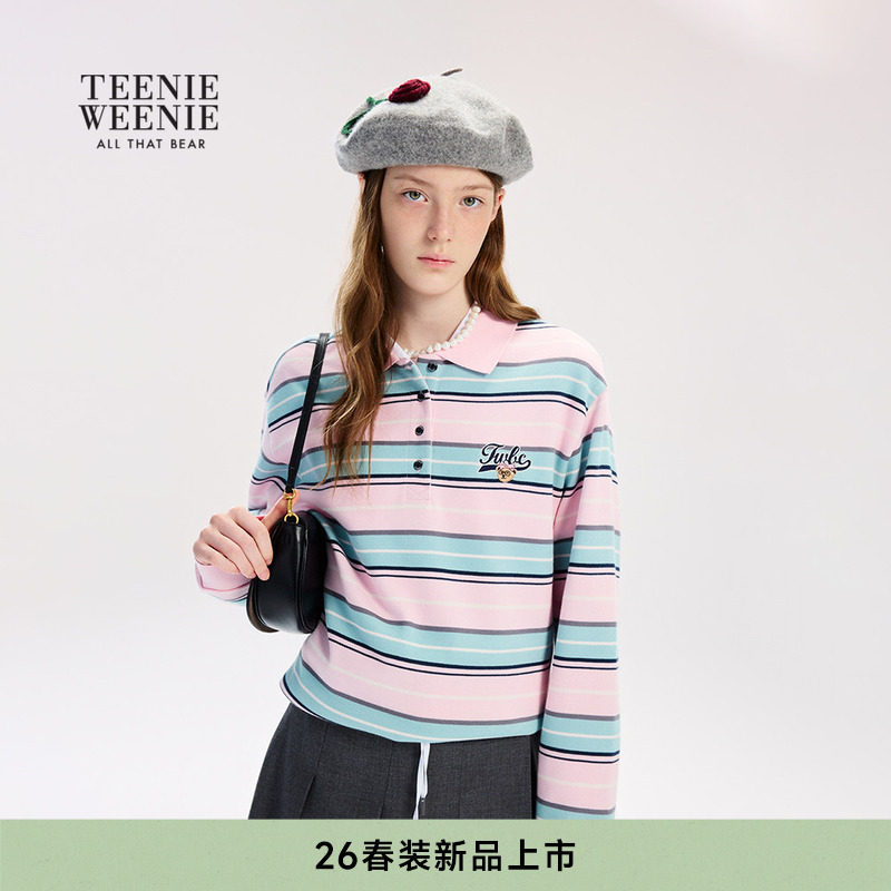 TeenieWeenie小熊女装长袖T恤26春季新品清新柔和条纹