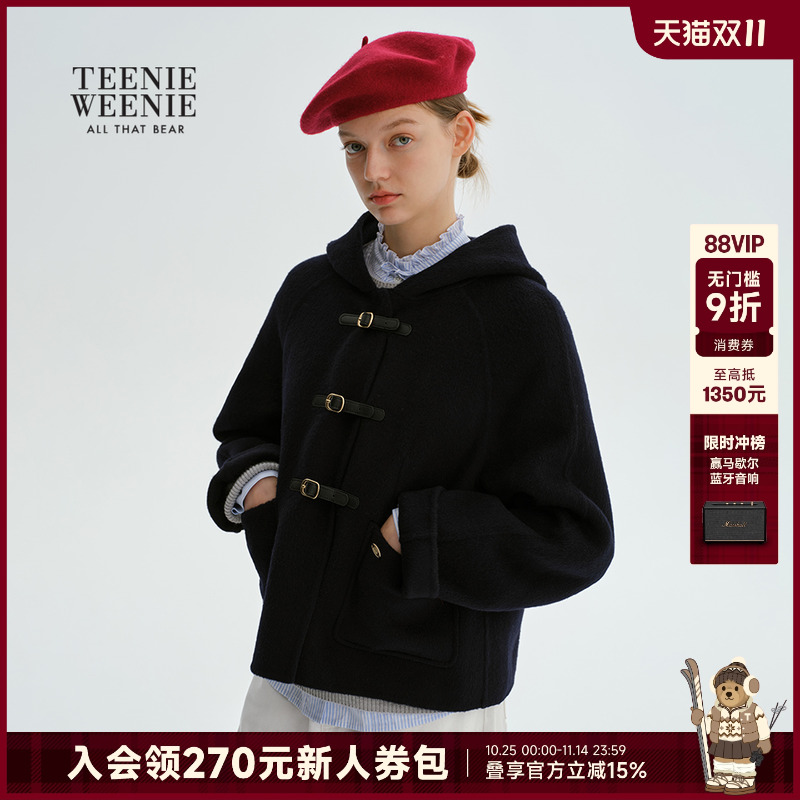 TeenieWeenie小熊女装毛呢外套25年冬季休闲温暖舒适时髦短款大衣