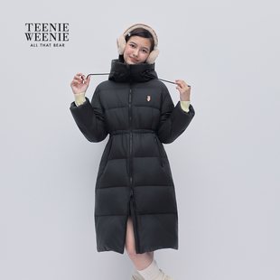 TEENIEWEENIE bearnova冬季收腰刺绣抽绳连帽鸭绒长款泡芙羽绒服