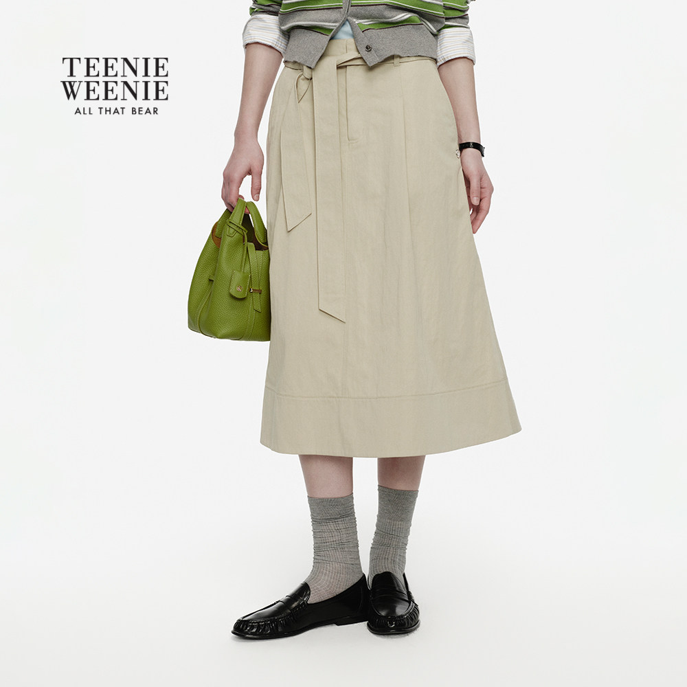 TeenieWeenie小熊女装半身裙26春夏新款气质优雅宽腰带高腰A字裙