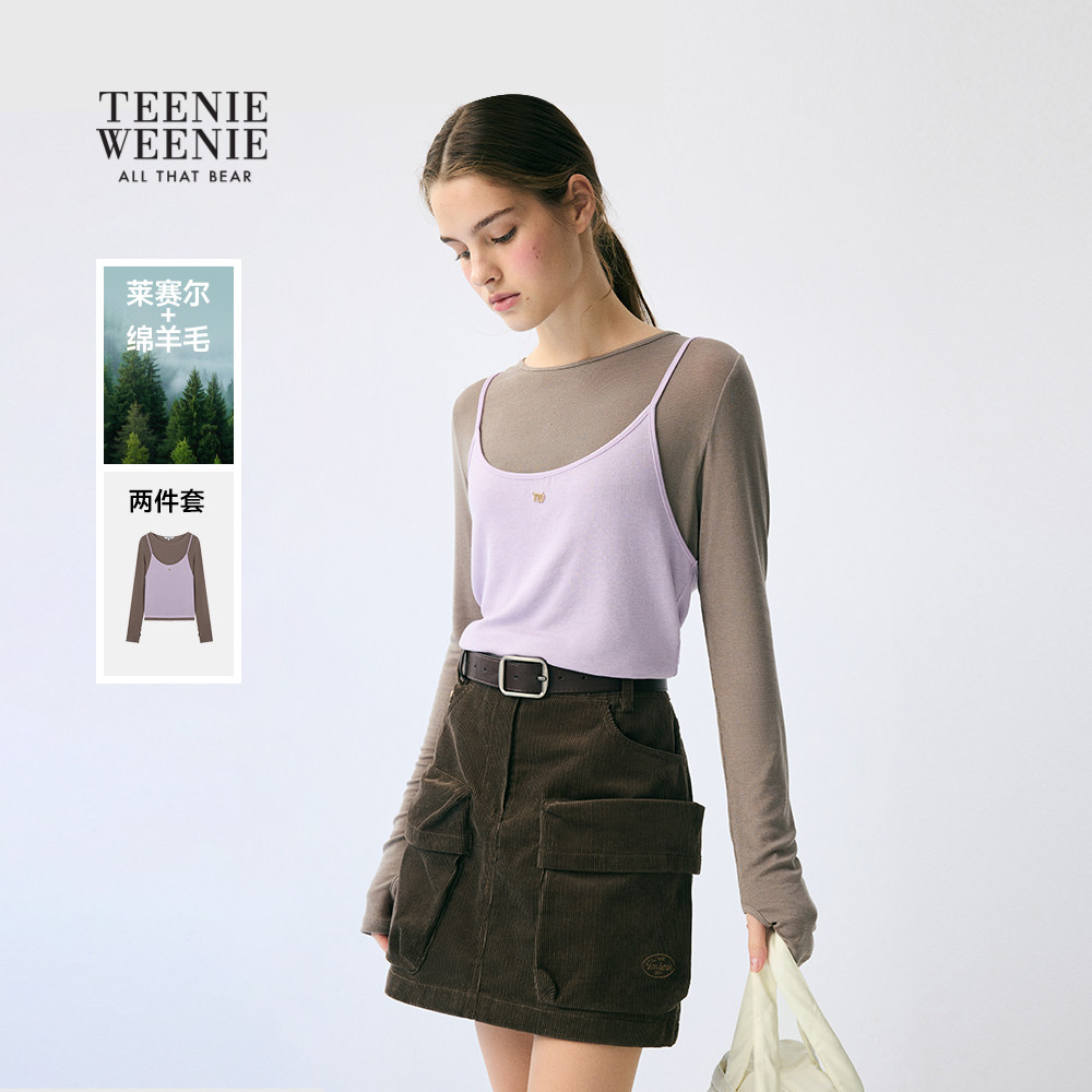 TeenieWeenie小熊女装假两件长袖T恤2025冬季新款时