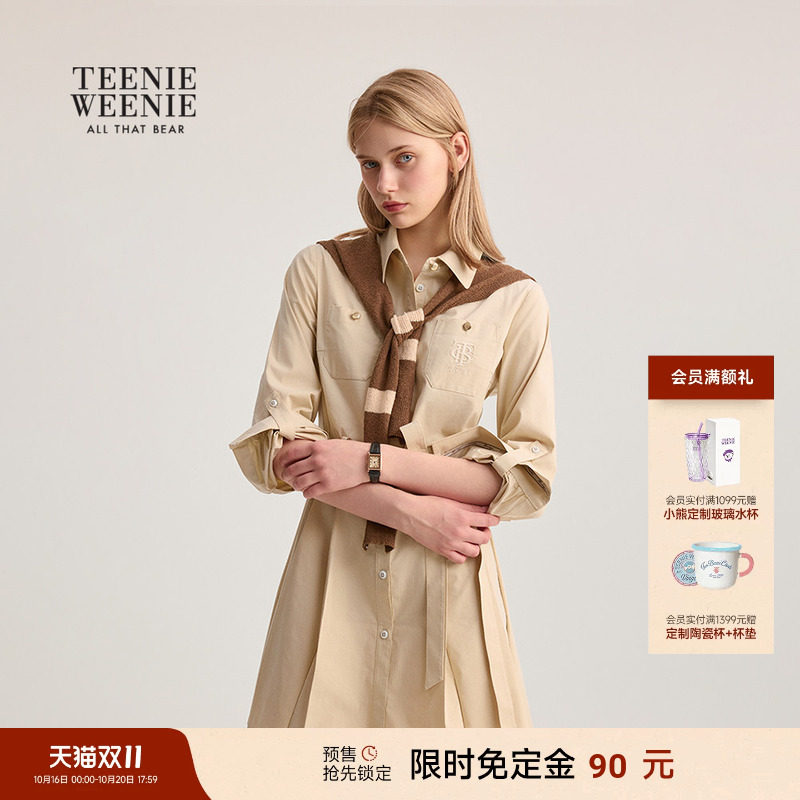 【双11预售】TeenieWeenie小熊女装时尚优雅披肩休闲连衣裙衬衫裙
