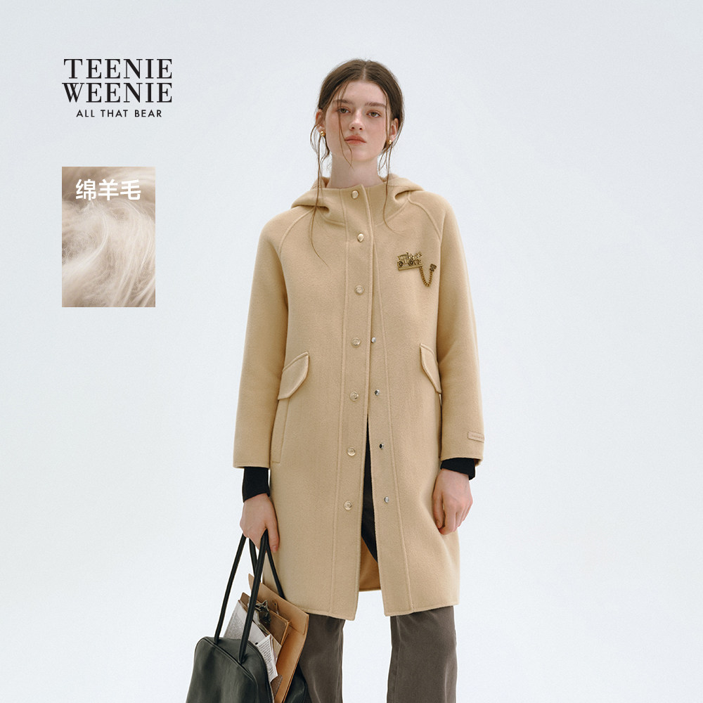 TeenieWeenie小熊女装毛呢外套2025冬新款时髦优雅宽松连帽大衣,女装/女士精品,毛呢外套,淘宝优惠券,粉丝福利购,淘宝优惠卷