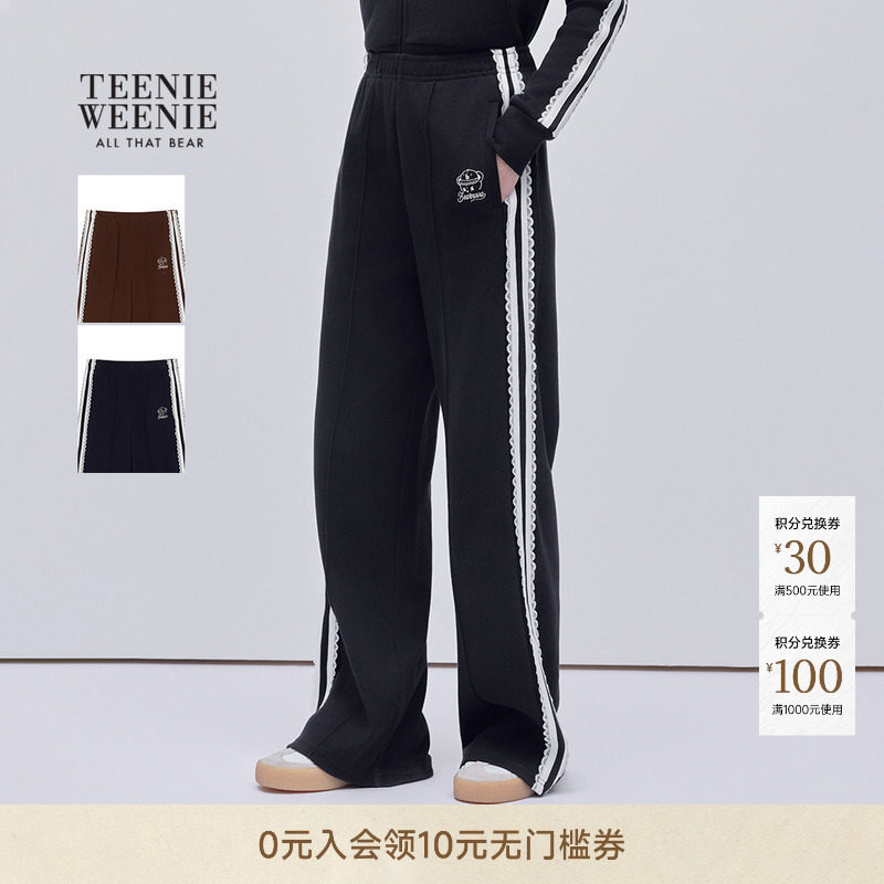 TEENIEWEENIE bearnova秋冬季女装蕾丝拼接运动风宽松卫裤休闲裤