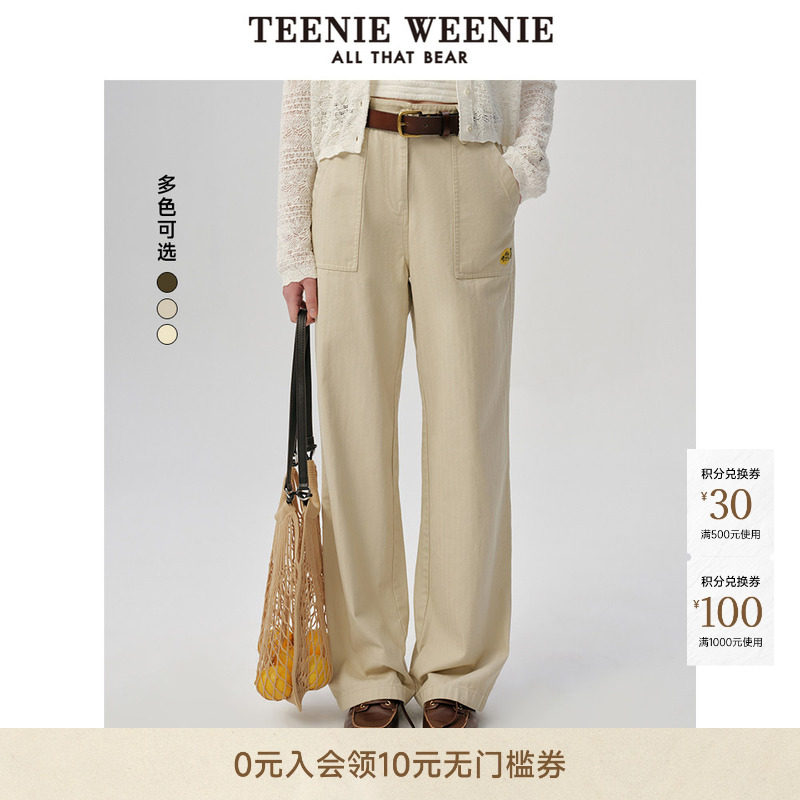 TeenieWeenie小熊女装个性时尚潮酷宽松轻工装风质感直筒休闲裤