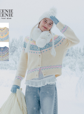 TEENIEWEENIE bearnova25冬新款女装时髦复古费尔岛圆领毛织开衫