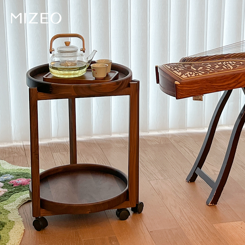 MIZEO 米卓/北美黑胡桃木中古风茶水柜多功能实木可移动推车边几