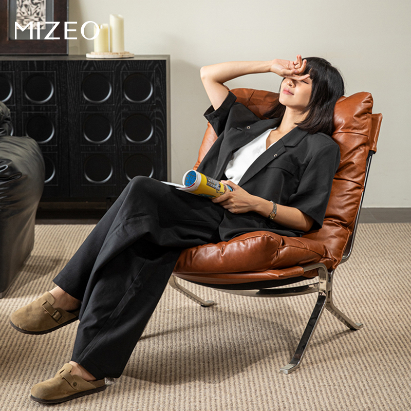 MIZEO 米卓/欧姆休闲椅头层油蜡真牛皮包豪斯客厅沙发椅单人椅