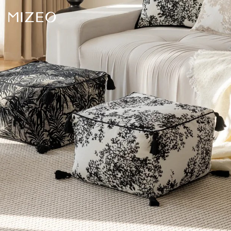MIZEO 米卓/简约布艺蒲团坐墩客厅地毯坐包垫凳水墨刺绣懒人脚凳