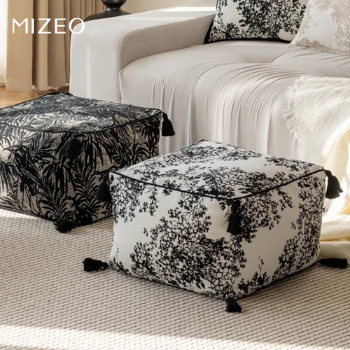 MIZEO 米卓/简约布艺蒲团坐墩客厅地毯坐包垫凳水墨刺绣懒人脚凳