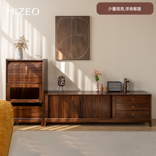 MIZEO米卓/北美黑胡桃木中古风电视柜实木客厅简约复古柜子储物柜