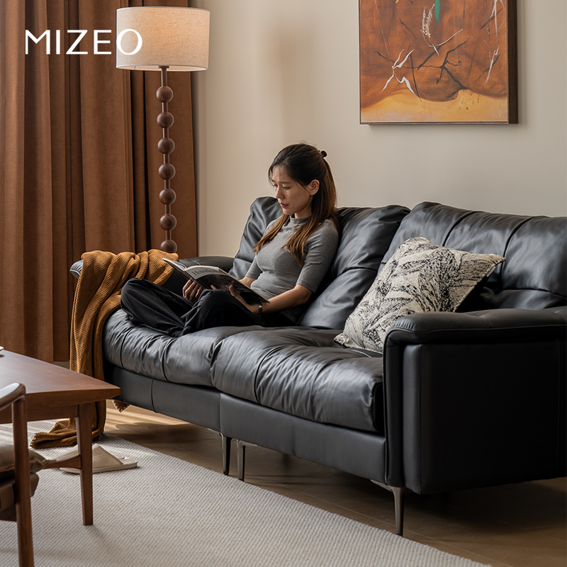 MIZEO 米卓/中古风沙发意式极简客厅头层真皮直排油蜡皮星云沙发