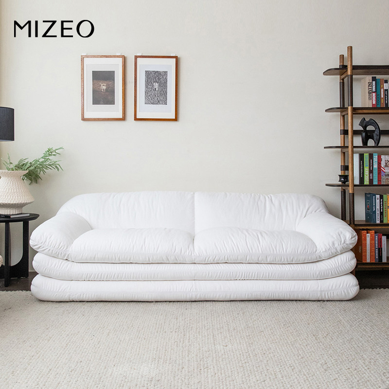 MIZEO 米卓/棉麻亚麻沙发直排设计感曲奇沙发中古侘寂法式三人位