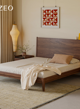 MIZEO 米卓 /北美黑胡桃木实木床中古卧室现代简约主次卧双人床