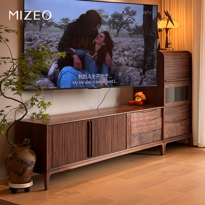 MIZEO米卓/北美黑胡桃木中古风电视柜实木客厅简约复古柜子储物柜