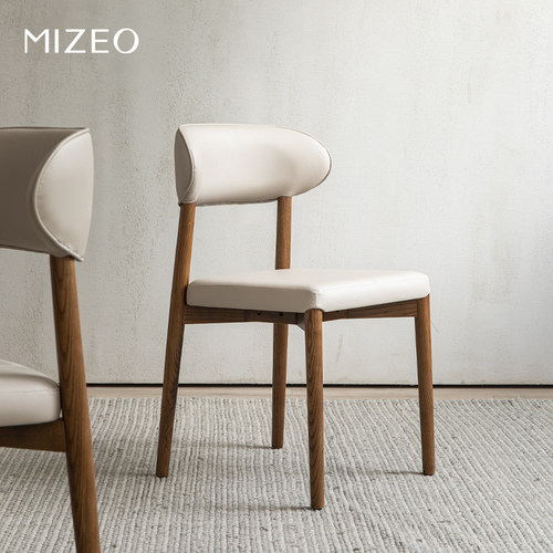 米卓实木轻奢风米色餐椅