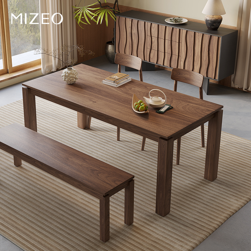 MIZEO 米卓/北美黑胡桃木中古餐桌现代极简中式茶桌书桌实木餐桌