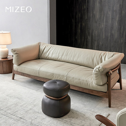 北美黑胡桃木真皮沙发意式羽绒