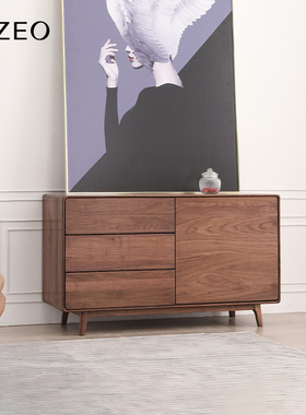 MIZEO米卓Rome 意式轻奢极简实木餐边柜 进口北美黑胡桃木储物柜