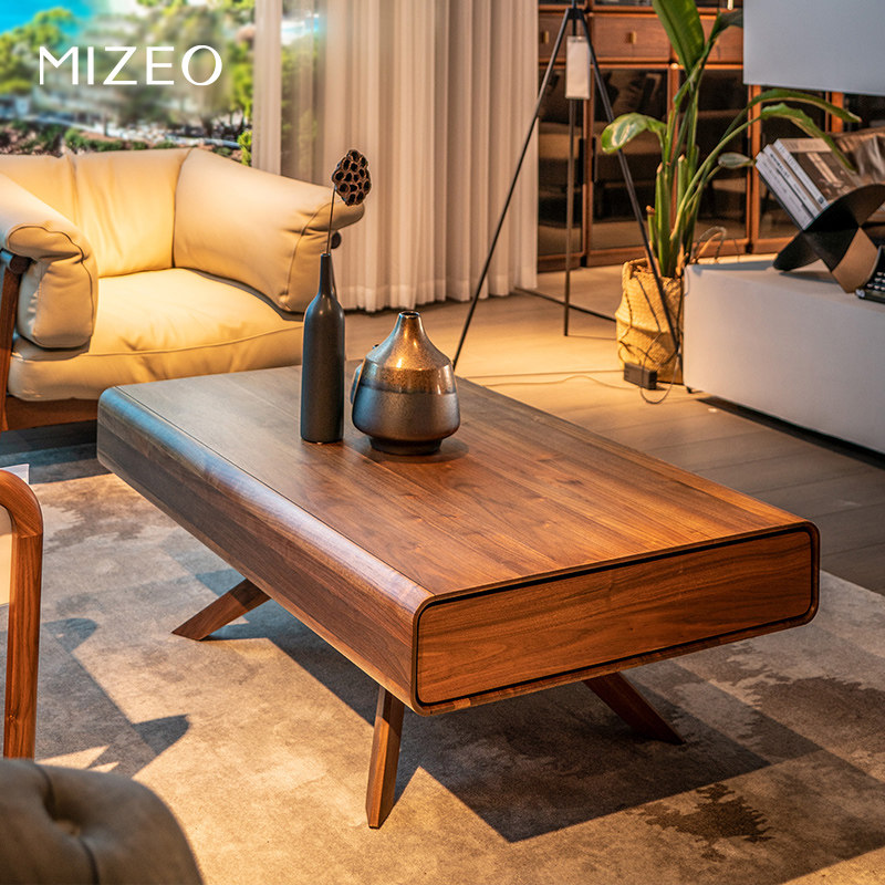 MIZEO 米卓/意式极简北美黑胡桃木中古风 客厅沙发储物收纳茶几