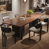 中古风黑胡桃岩板加厚餐桌椅组合大板桌长方形复古简约现代茶桌