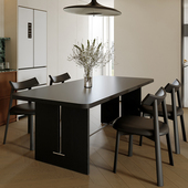 复古实木下挂岩板黑色中古风餐桌椅组合小户型设计师简约现代家用