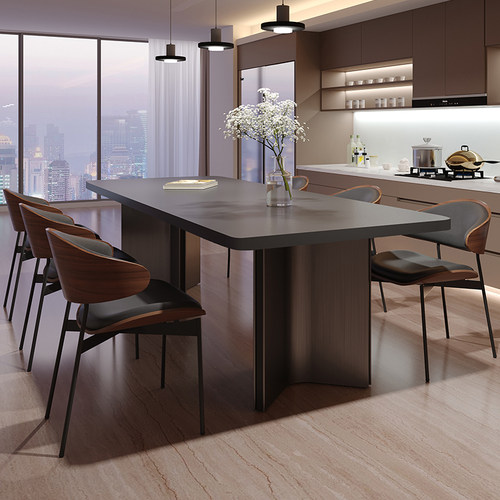 士伦大户型纯黑下挂岩板大板桌