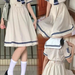 原创JK制服学院风连衣裙 实拍现货 去海边 轻复古条纹系列 盛夏服