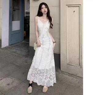 海边度假V领蕾丝吊带连衣裙女2025新款 气质仙女长裙 春季 桔梗法式