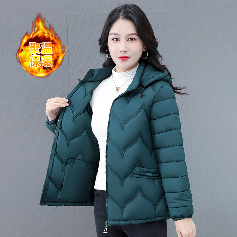 中老年妈妈装时尚休闲连帽棉衣外套女冬季加厚保暖棉服一件代发