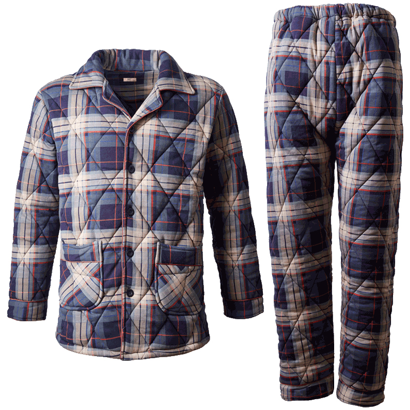 活性印染纯棉夹棉睡衣男秋冬加厚