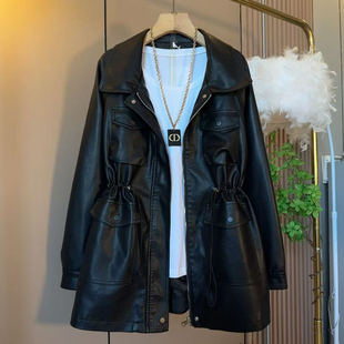 胖妹妹大码秋季新款时尚休闲皮外套女韩版洋气翻领长袖皮尤上衣潮