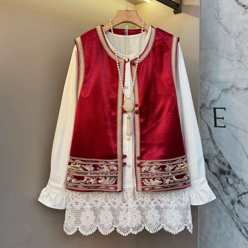 胖妹妹大衫新中式国风刺绣马甲打底衫两件套女秋季重工盘扣套装潮,女装/女士精品,大码套装,淘宝优惠券,粉丝福利购,淘宝优惠卷