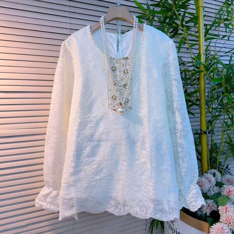 大码女装春季新品时尚白色长袖蕾丝衫女韩版甜美简约宽松上衣大衫,女装/女士精品,大码内搭,淘宝优惠券,粉丝福利购,淘宝优惠卷