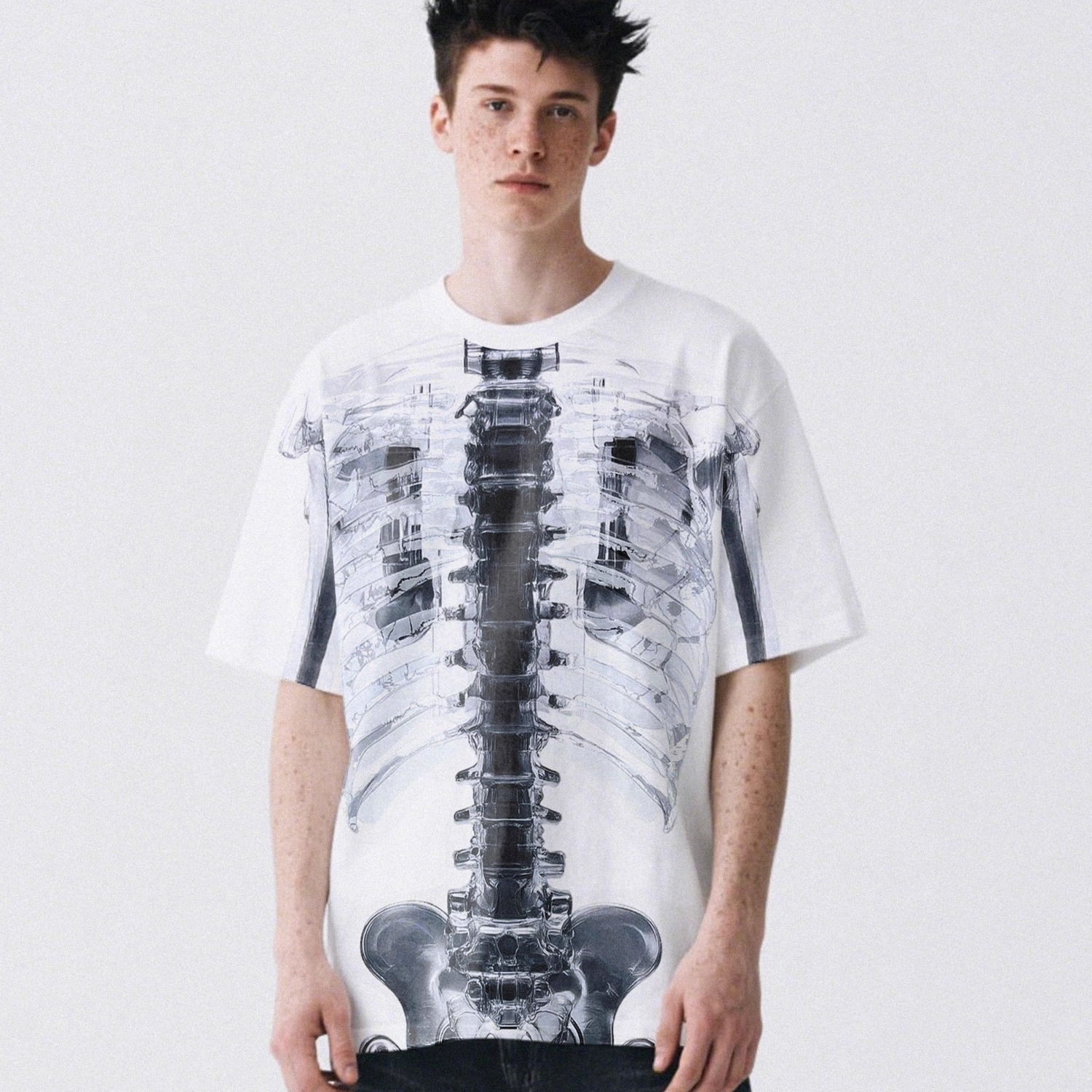 欧美潮流透明X光骨骼印花短袖