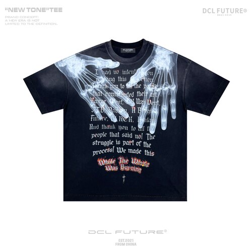 DCLFUTURE骨手印花水洗T恤