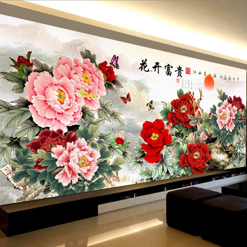 蒙娜丽莎牡丹图江山如画十字绣