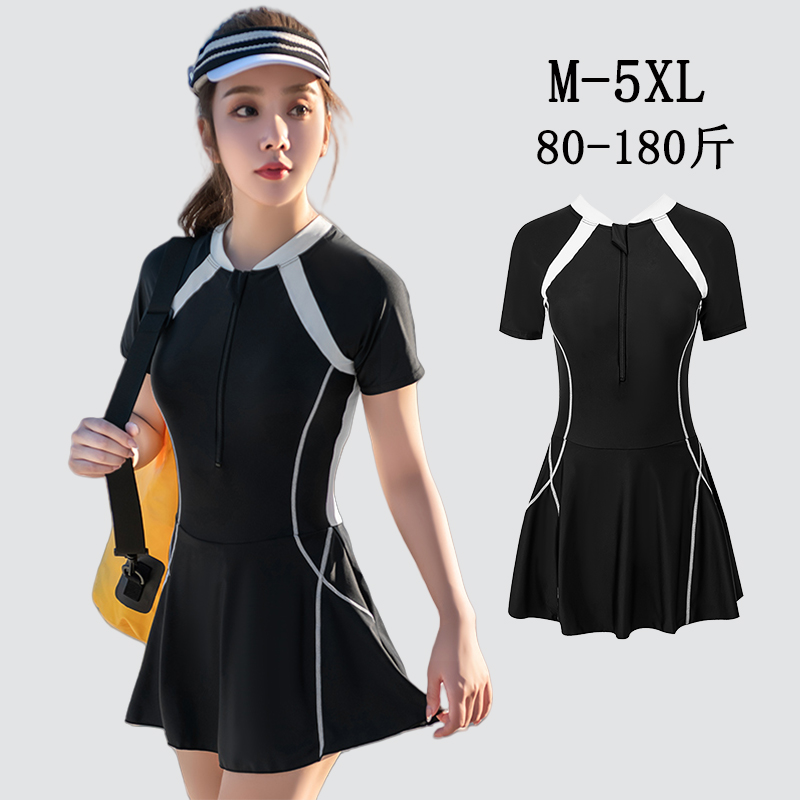 大码泳衣女款保守连体温泡泉微胖遮肉初中生游泳馆水上游乐场泳装