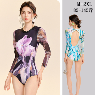 微胖绝美游泳衣 连体三角游泳馆专用大码 高端轻奢长袖 竞速泳衣女款