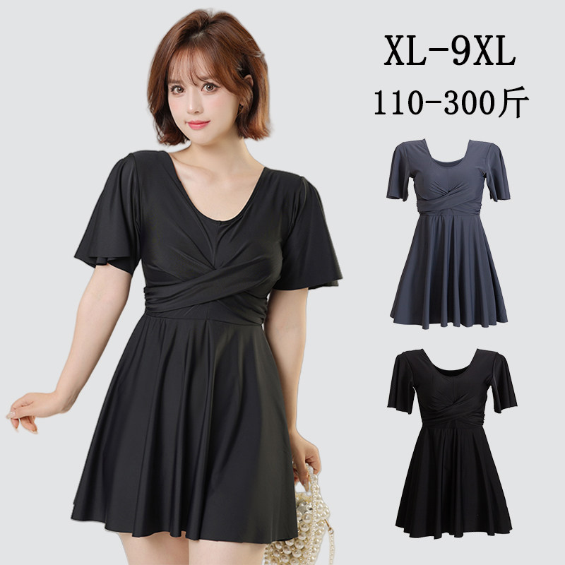 大码泳衣女士连体保守泡温泉胖mm200斤遮肚显瘦加肥300斤泳装女款