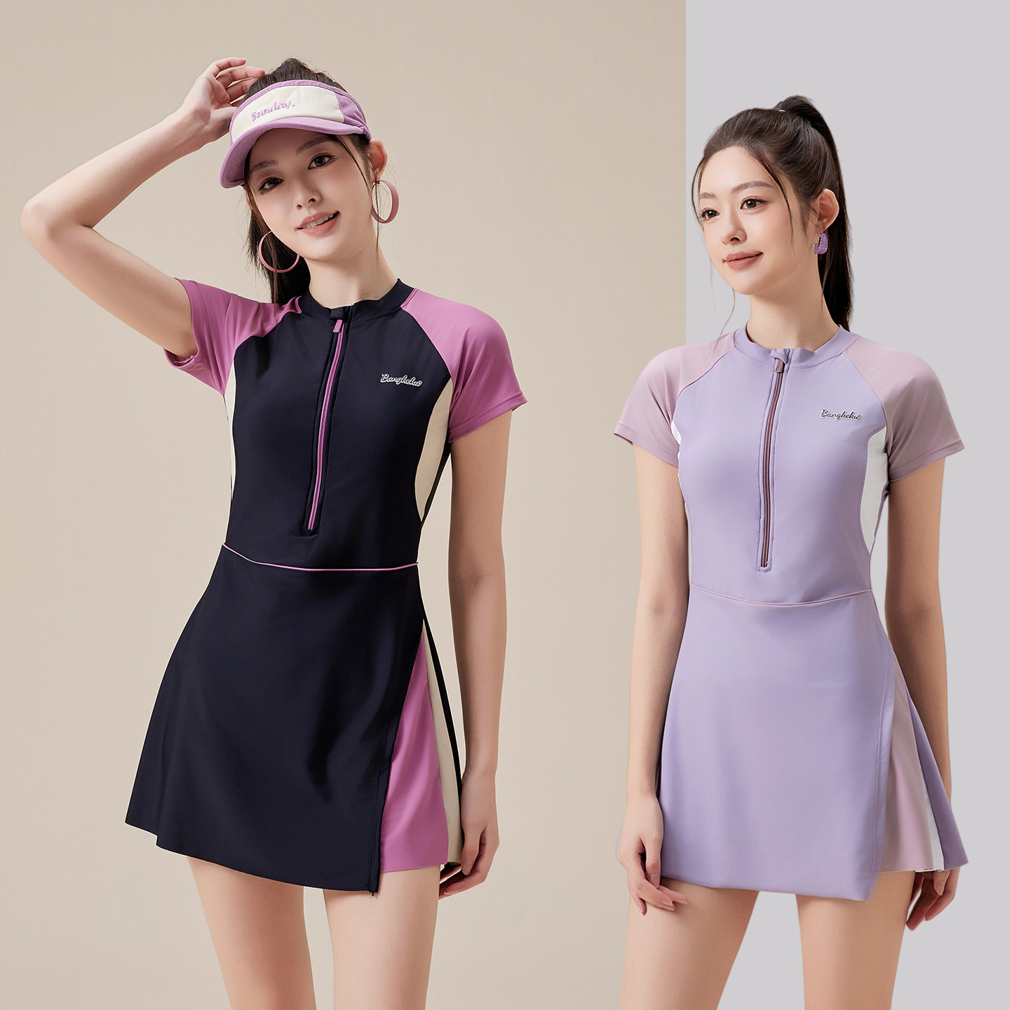 2026新款运动分衣裙式泳衣女士短袖泡温泉大码遮肚显瘦海边游泳衣