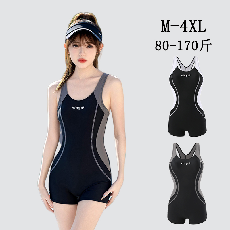 专业游泳衣女款连体无袖平角大码胖mm游泳馆专用竞技速干泳衣女士