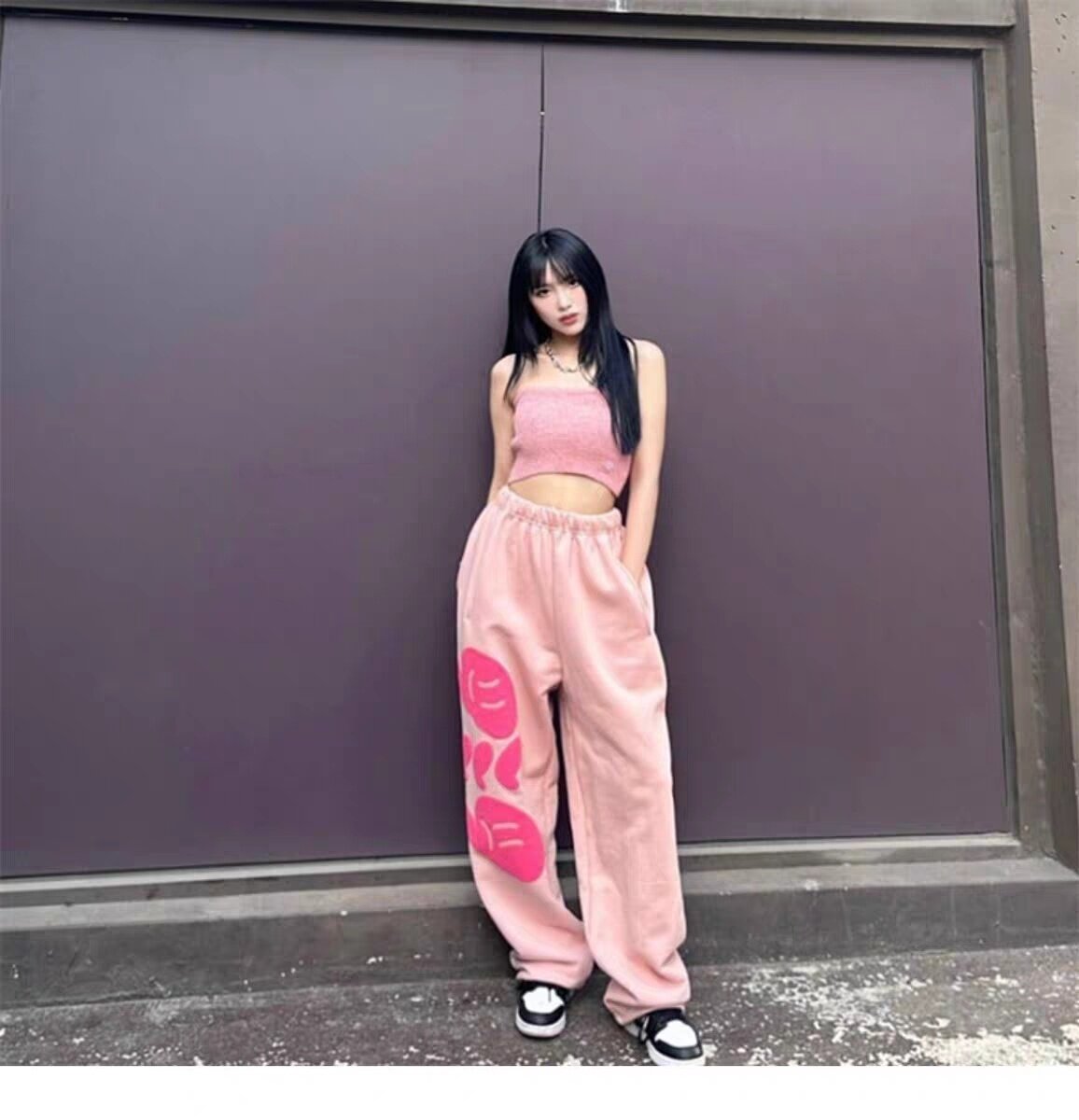 韩国小众939印花运动裤宽松束脚直筒阔腿嘻哈舞蹈休闲卫裤ins潮女