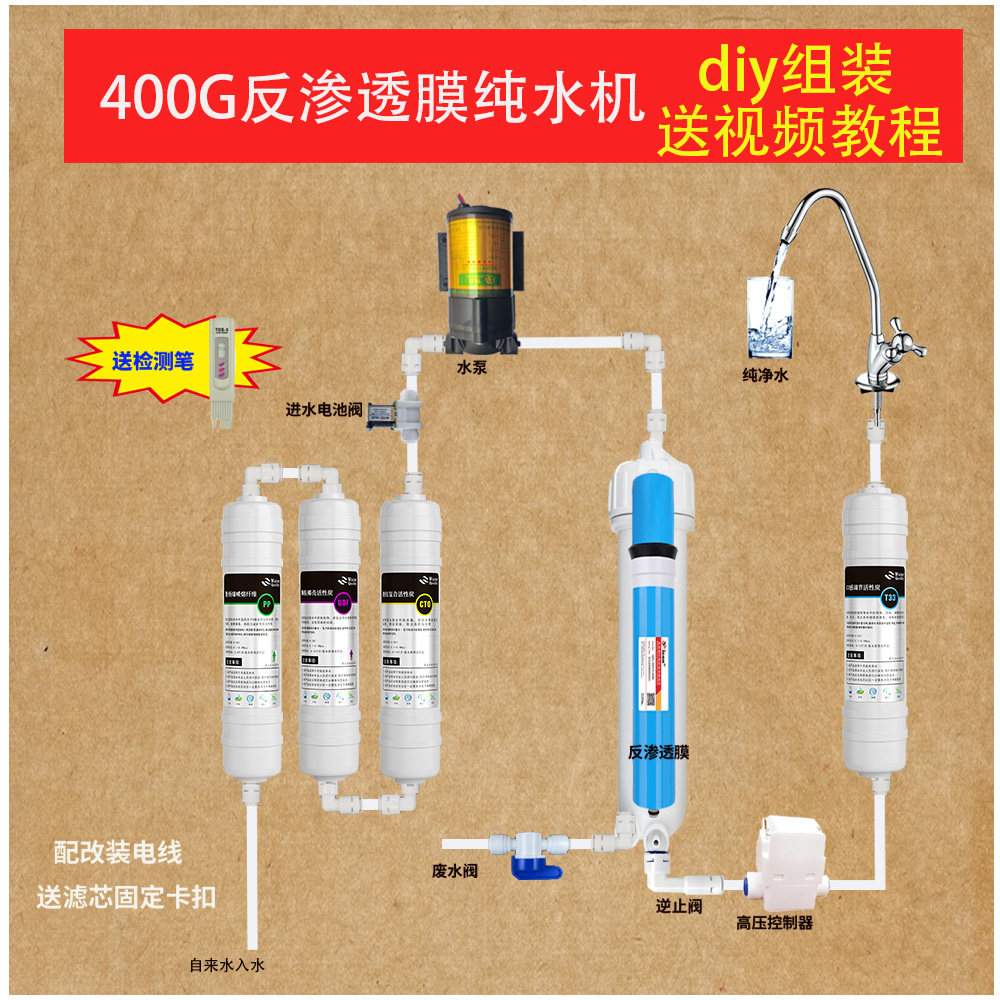 家用净水器400G反渗透膜纯水机可直饮组装款DIY简单实用套装